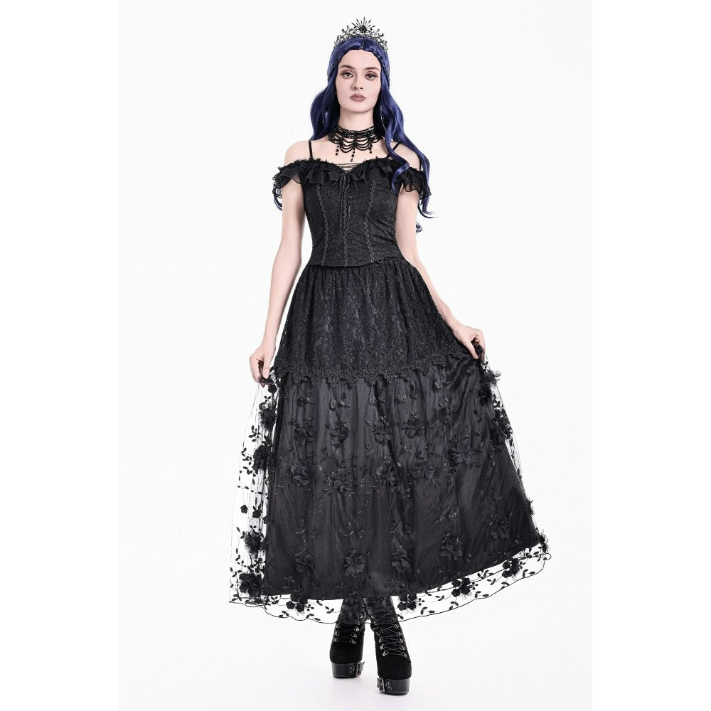Secret Bloom - Gothic Baroque Lace Tiered Maxi Skirt (✦ Dark In Love) KW470