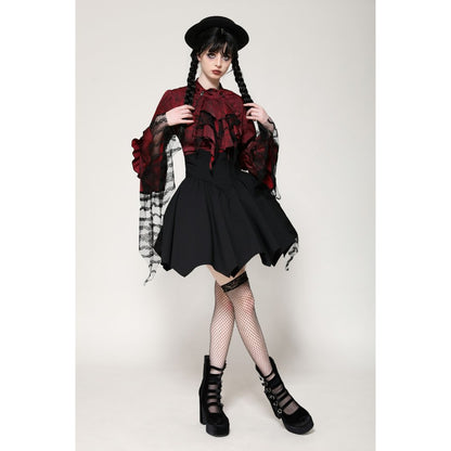 Gothic red inferno distressed frilly blouse (✦ Dark In Love) IW119