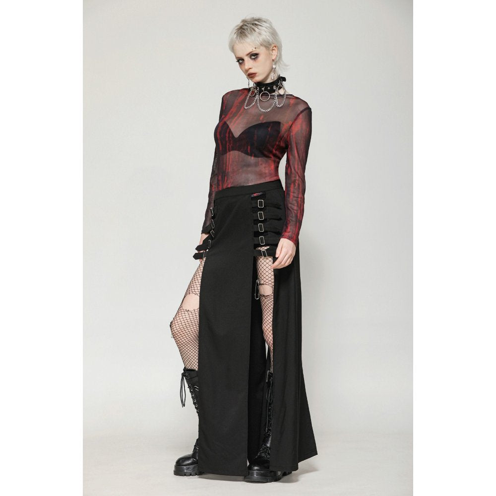 Punk Black Slit Metal Long Skirt (✦ Dark In Love) KW367