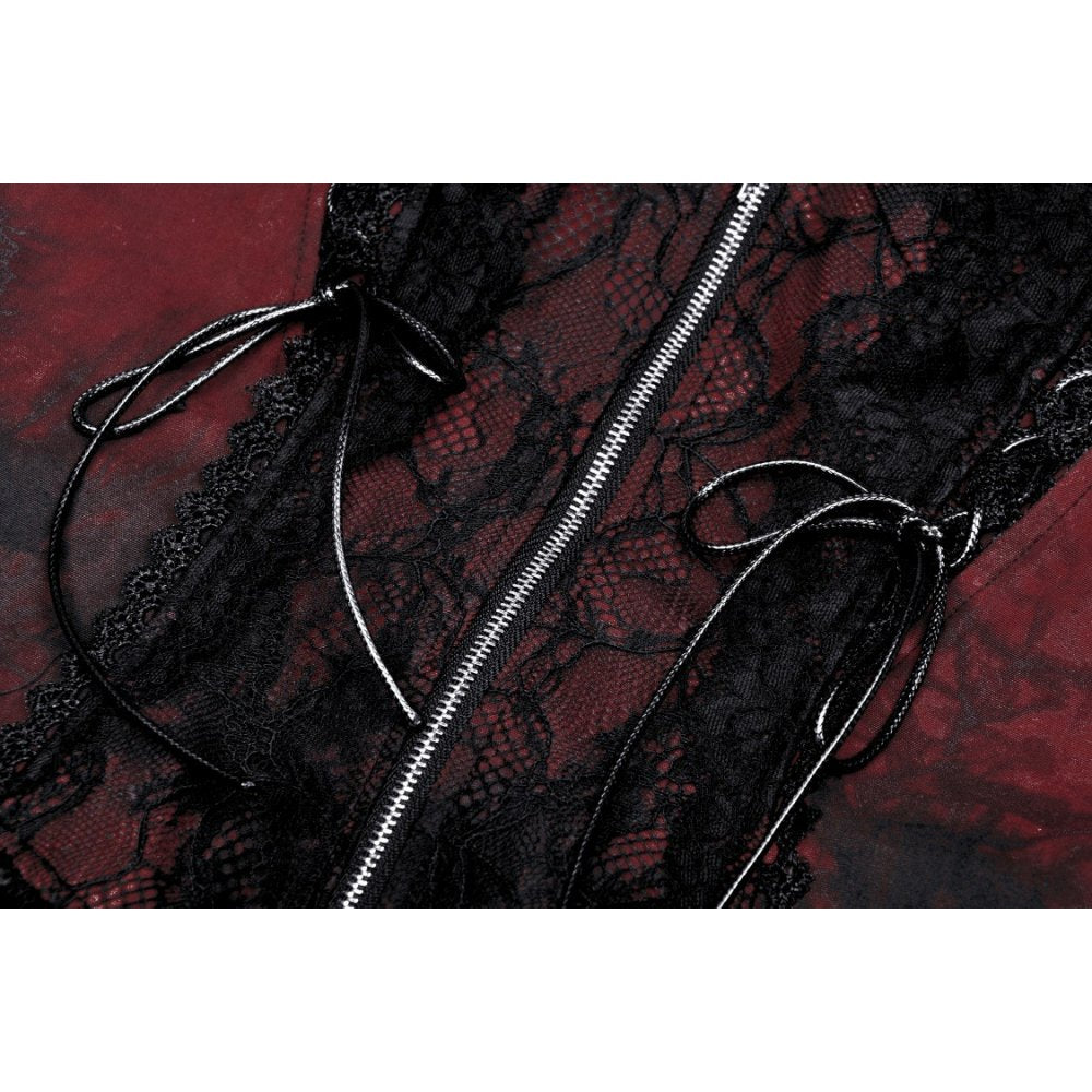 Gothic dead wine lace-up zip dress (✦ Dark In Love)