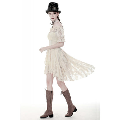 Steampunk beige cocktail short sleeves dress (✦ Dark In Love) DW358
