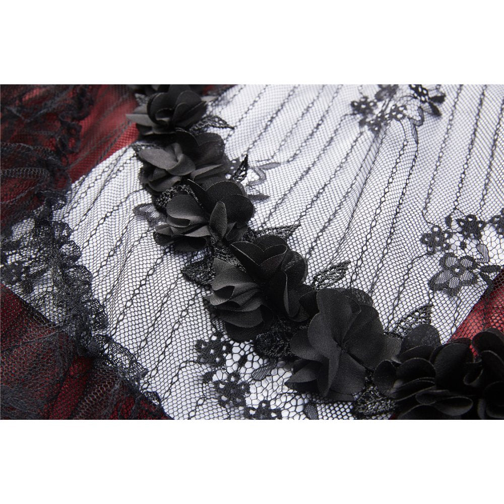 Gothic black red wave velvet lace maxi skirt(✦ Dark In Love)