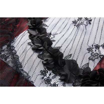 Gothic black red wave velvet lace maxi skirt(✦ Dark In Love)