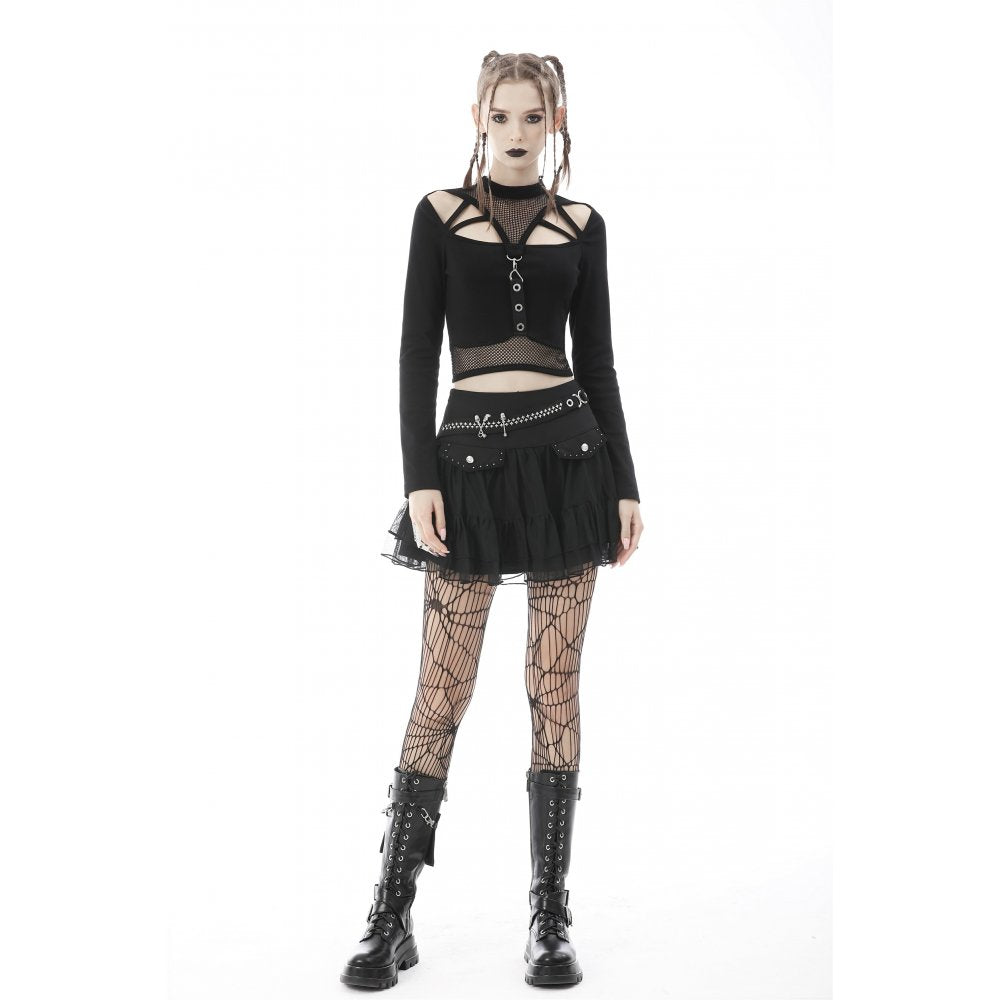 Punk mesh studded flap mini skirt (✦ Dark In Love)