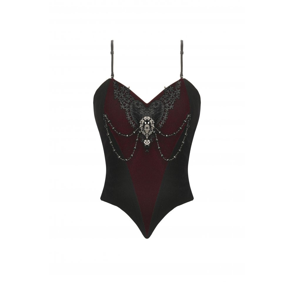 Romantic Heart Velvet Corset with Jewel Chains (✦ Dark In Love) CW092