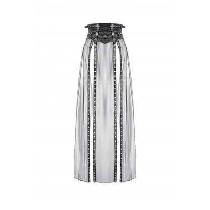 Rebel Leather and Mesh Maxi Skirt with Lace-Up Waist and Eyelet Detail (✦ Dark In Love) KW403