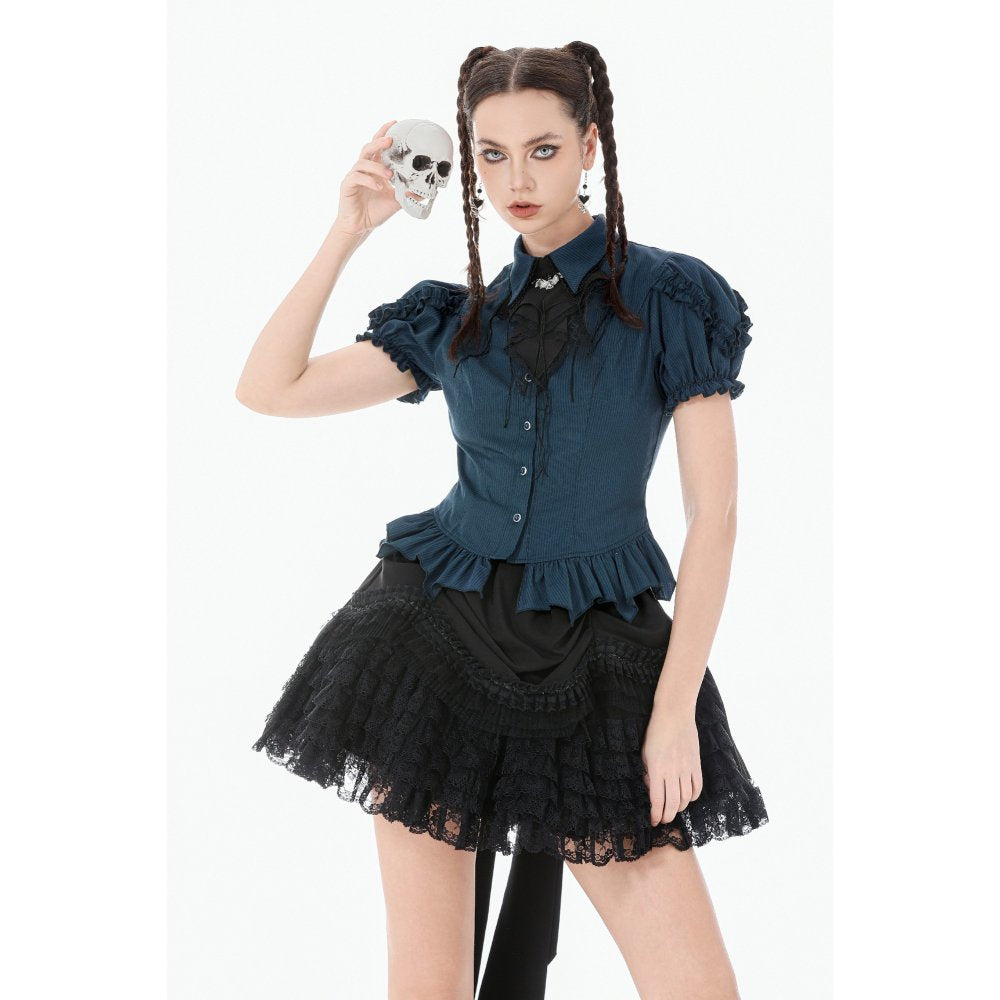 Gothic Academy Striped Puff-Sleeve Blouse (✦ Dark In Love) IW143