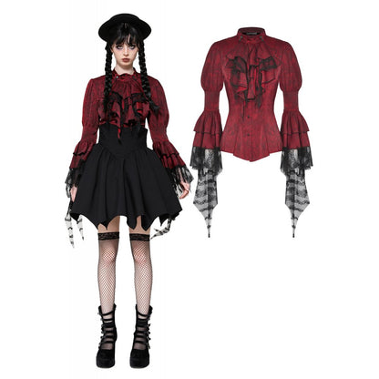 Gothic red inferno distressed frilly blouse (✦ Dark In Love) IW119