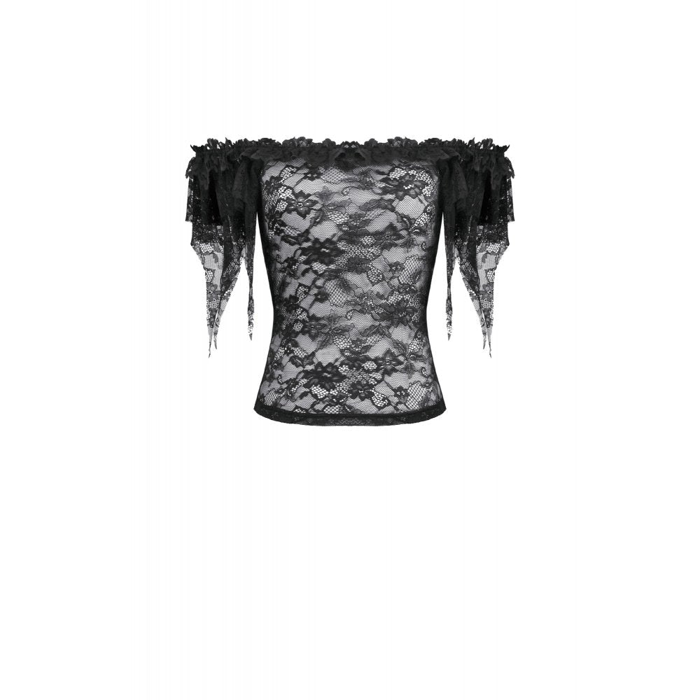Off-Shoulder Sheer Lace Top (✦ Dark In Love) TW693