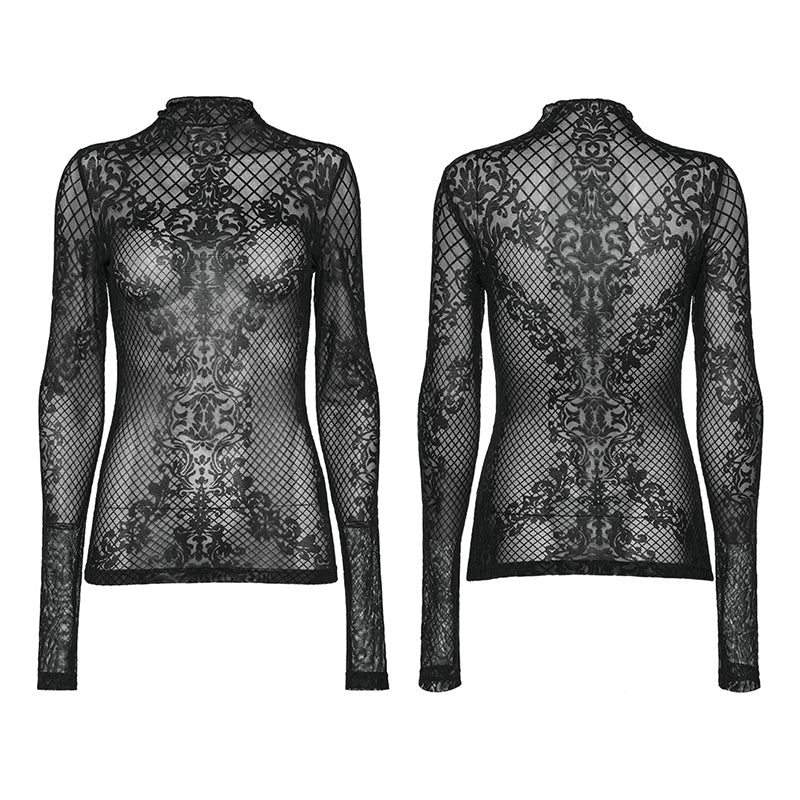 Gothic Flocked Pattern Mesh Top (✦ Punk Rave) WT-832TCF