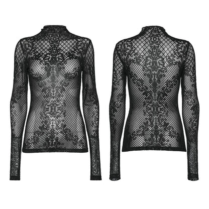 Gothic Flocked Pattern Mesh Top (✦ Punk Rave) WT-832TCF