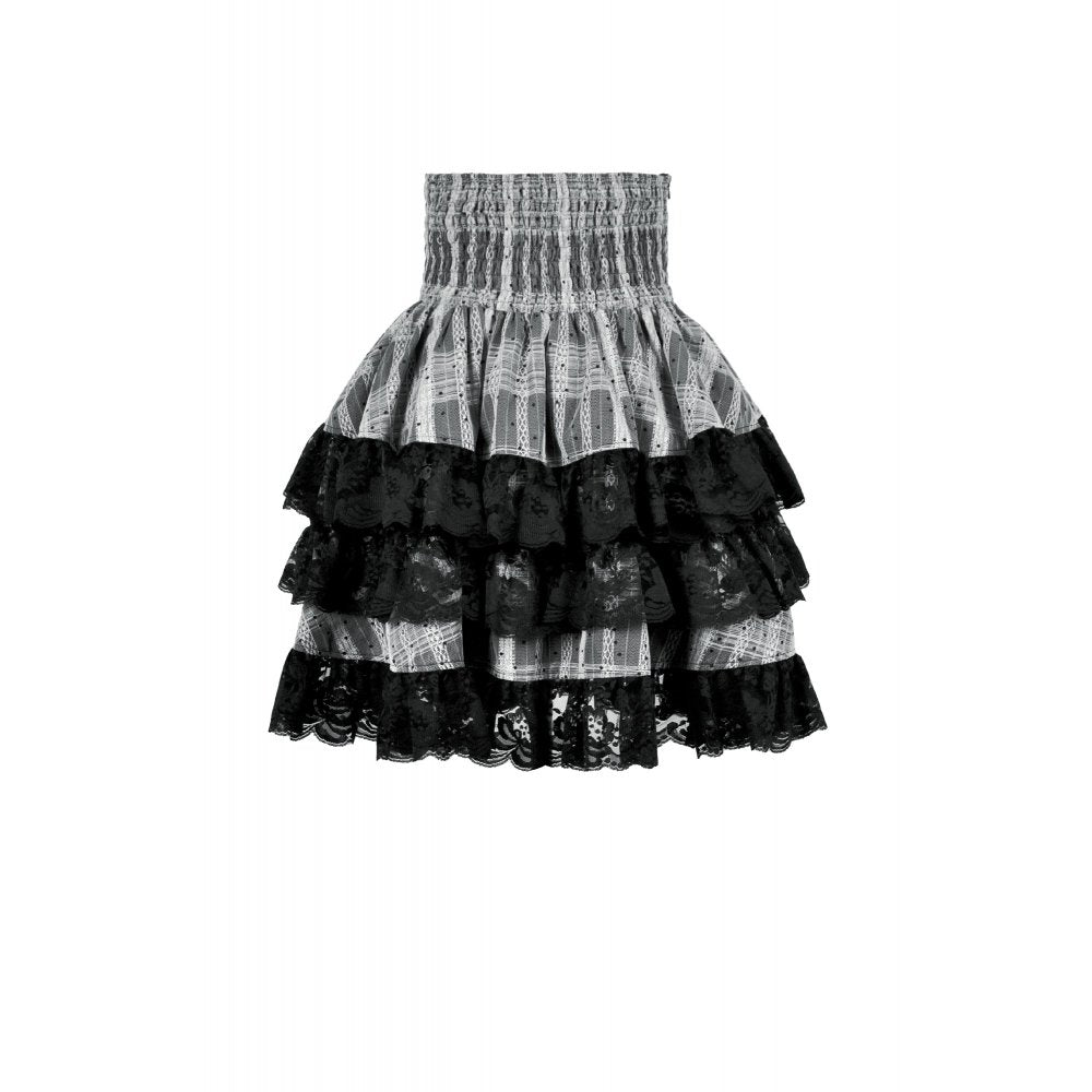Cute Black and Grey Lolita High-Waist Tiered Skirt (✦ Dark In Love) KW414