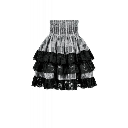 Cute Black and Grey Lolita High-Waist Tiered Skirt (✦ Dark In Love) KW414