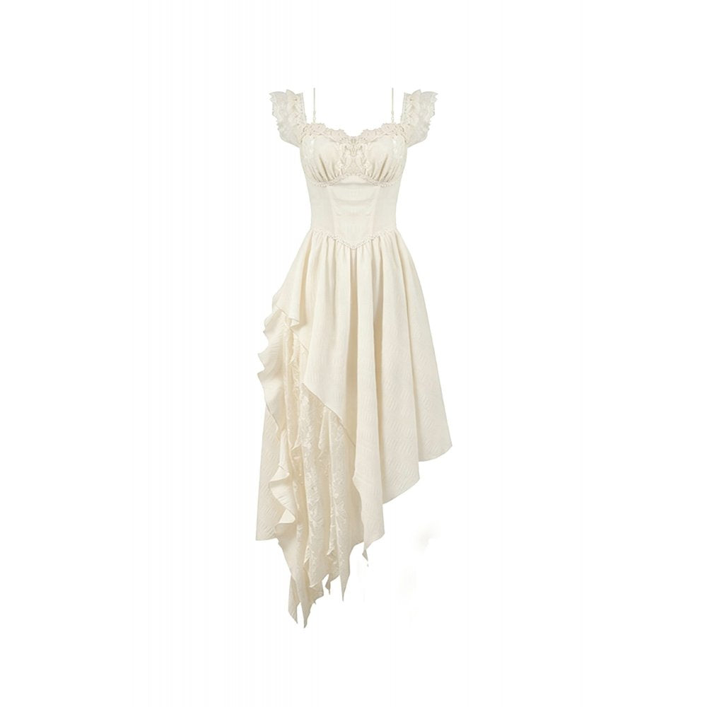 Vintage Gothic Textured Lace Irregular Strap Dress (✦ Dark In Love) DW1172