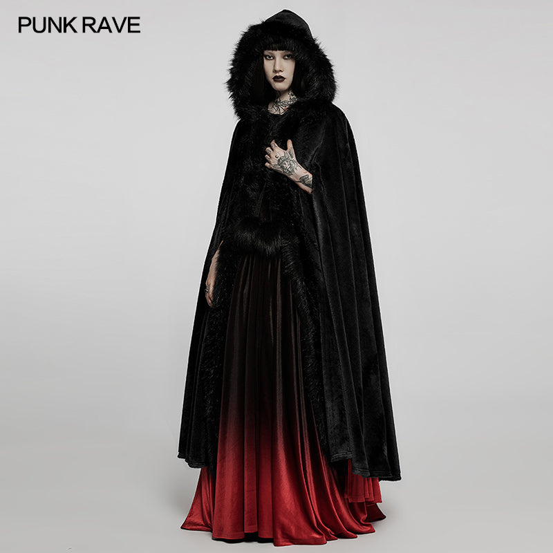Goth Faux Rabbit Fur Long Cloak (✦ Punk Rave) WY-1423DPF - ONE-OFF/Einzelstück - Size Onesize