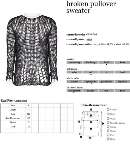 Broken pullover summer men sweater OPM-004 (Black) (✦ Punk Rave)