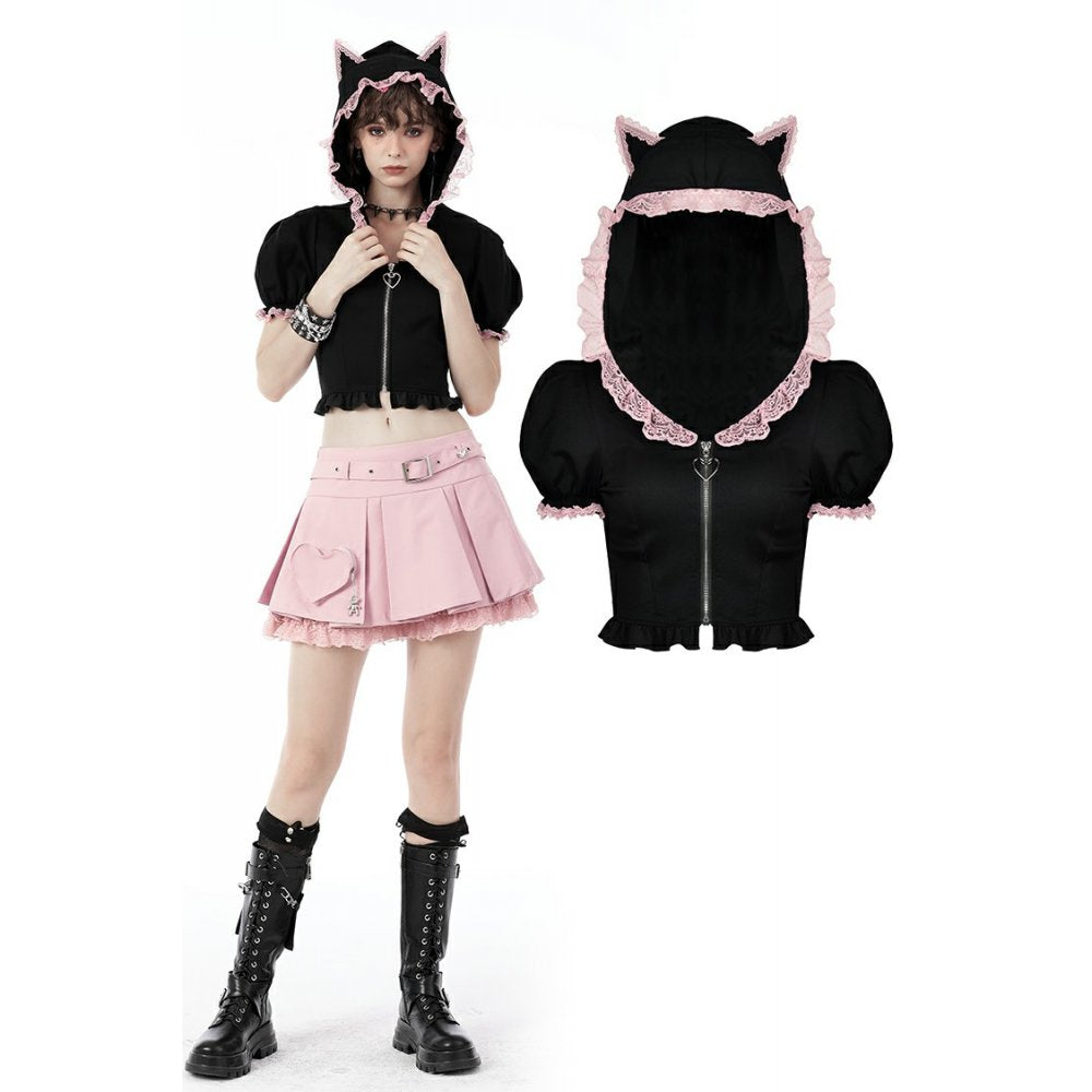 Alternative Fashion Cat-Ear Zipper Top (✦ Dark In Love) BW108