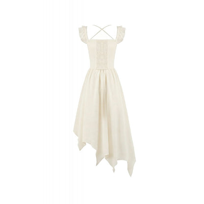 Vintage Gothic Textured Lace Irregular Strap Dress (✦ Dark In Love) DW1172