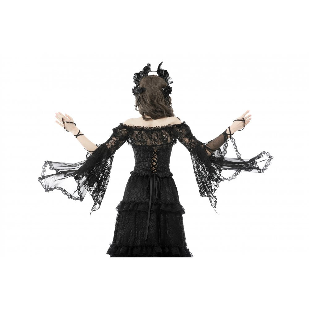 Gothic mesh bell sleeves sexy finger hook lace cape (✦ Dark In Love) BW103