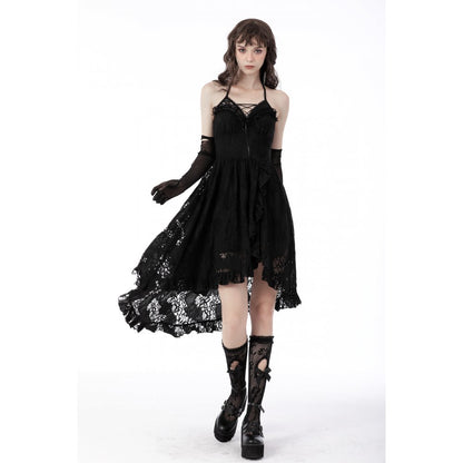Gothic sexy ruffle low neckline dovetail lace dress (✦ Dark In Love)