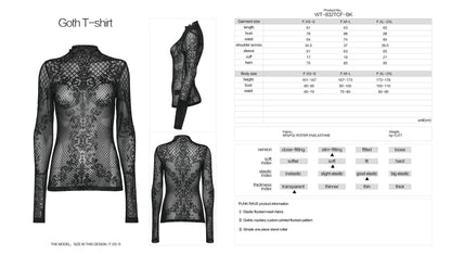 Gothic Flocked Pattern Mesh Top (✦ Punk Rave) WT-832TCF