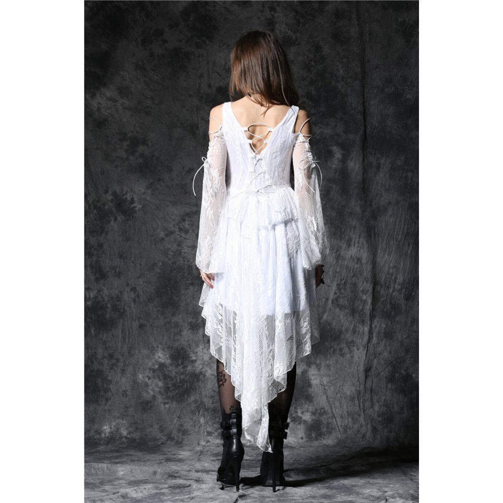 Gothic ghost dovetail lace dress with button row (✦ Dark In Love) DW053wht