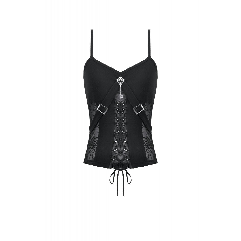 Gothic Punk Cami Top with Key Pendant (✦ Dark In Love) TW692