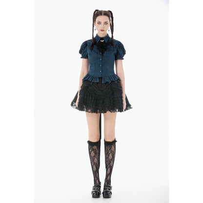 Gothic Academy Striped Puff-Sleeve Blouse (✦ Dark In Love) IW143