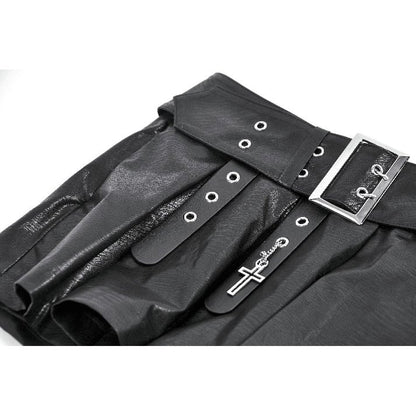 Low-Waist Tactical Punk Skirt-Pants with Asymmetric Pleated Belt (✦ Dark In Love) PW148
