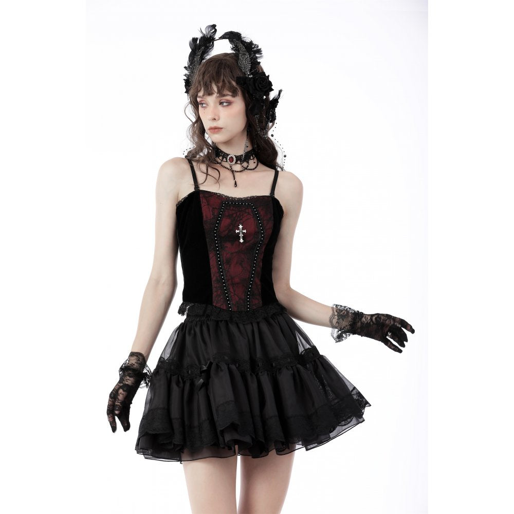 Gothic funeral dark red dead cross strap corset top (✦ Dark In Love) CW037