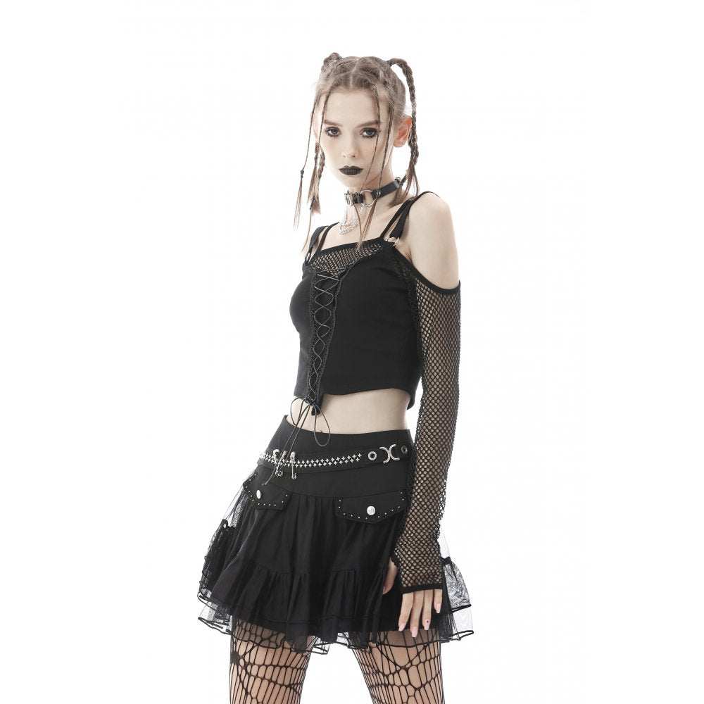 Punk mesh studded flap mini skirt (✦ Dark In Love)