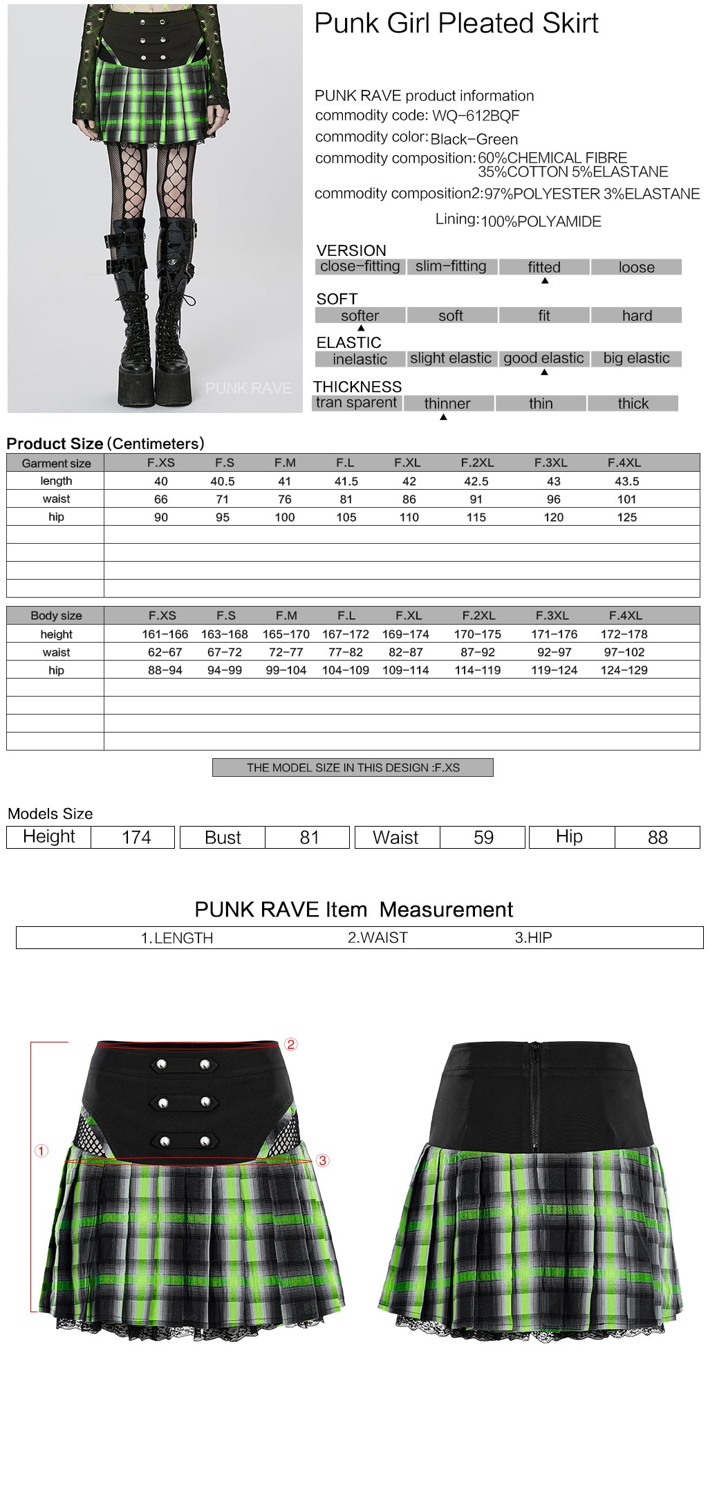 Punk Sweet Cool Girl School Style Sexy Lace Pleated Plaid Mini Skirt WQ-612BQF (✦ Punk Rave)