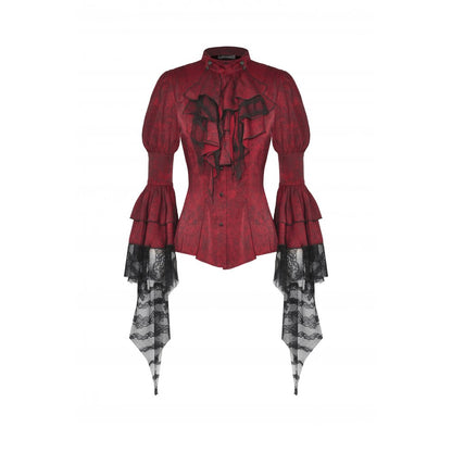 Gothic red inferno distressed frilly blouse (✦ Dark In Love) IW119