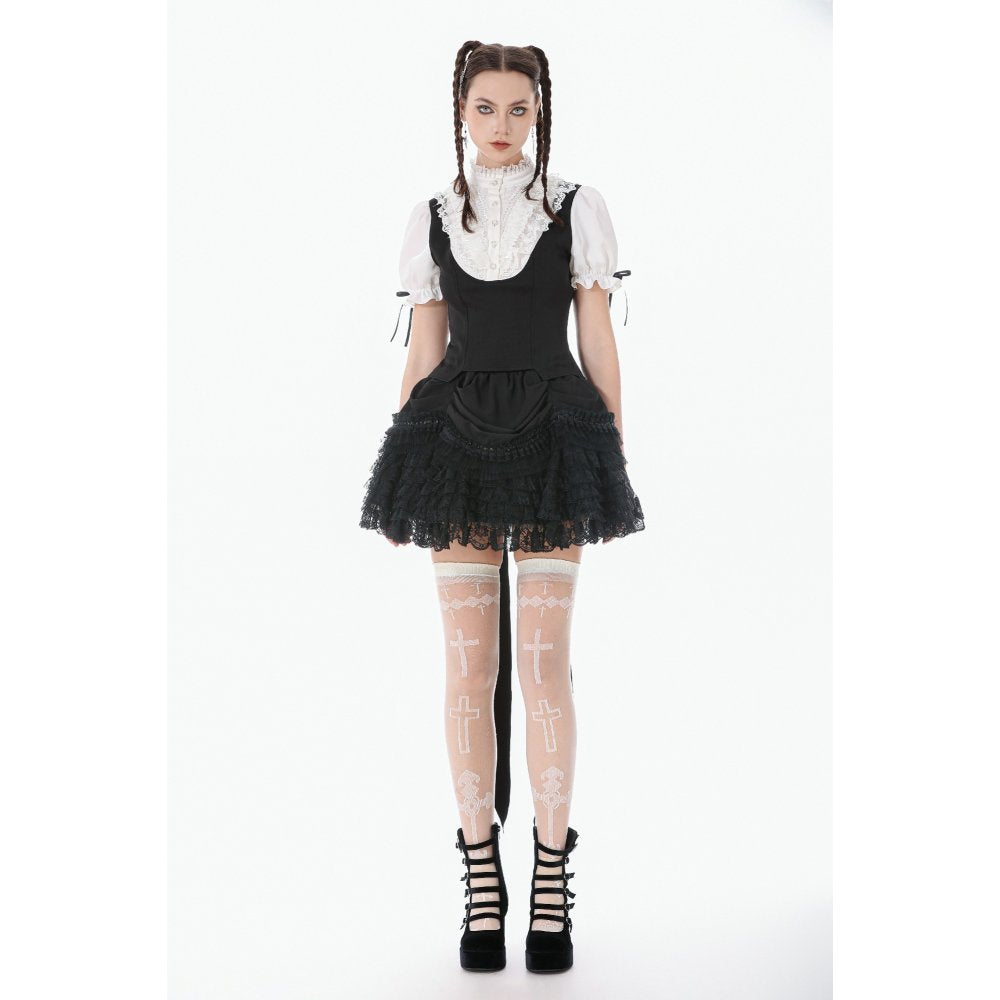 Court-Style Black White Lace Blouse (✦ Dark In Love) tw677