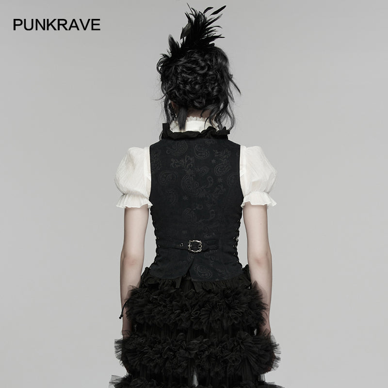 Double Row Chain V-Neck Goth Ruffle Drawstring Vest (✦ Punk Rave) WY-1924MJF