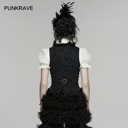 Double Row Chain V-Neck Goth Ruffle Drawstring Vest (✦ Punk Rave) WY-1924MJF