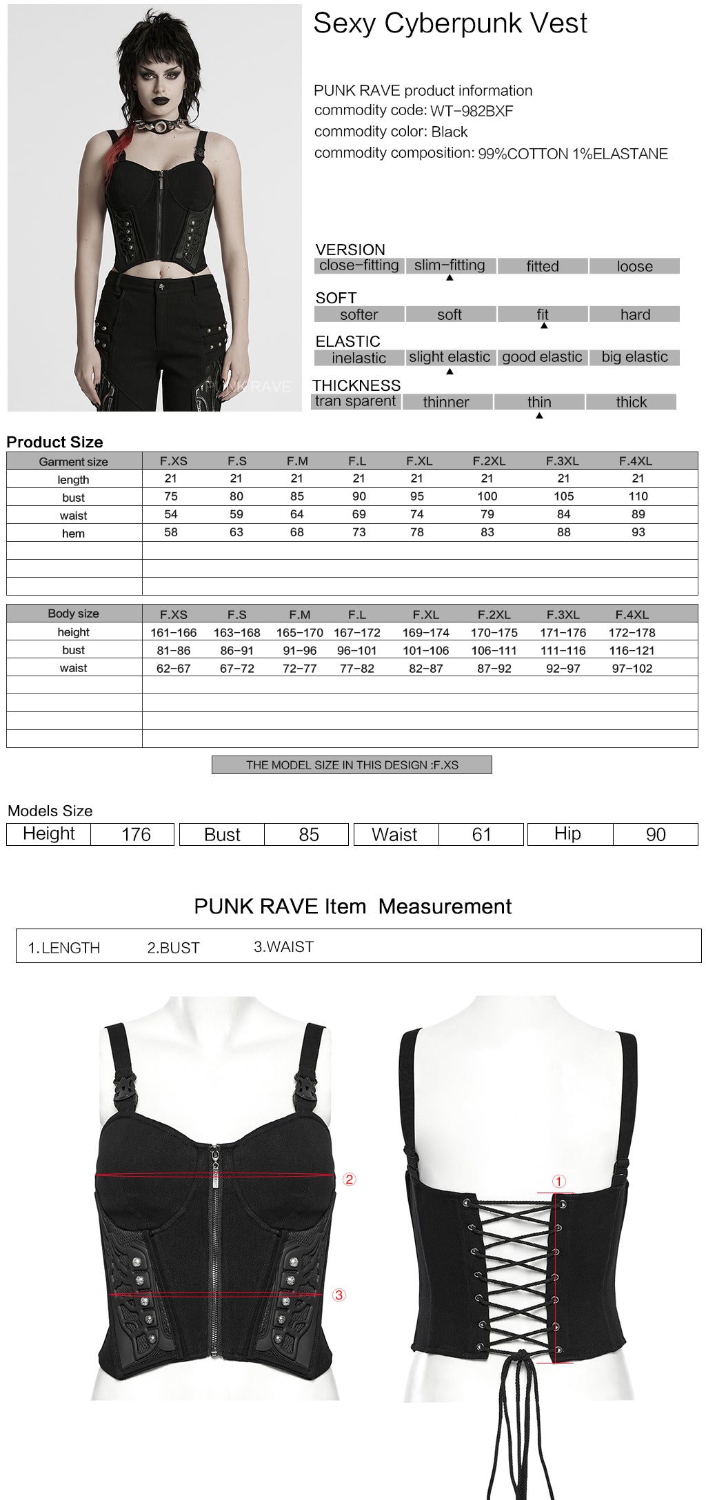 Drawstring Waist Buckle Straps Design Sexy Cyberpunk Vest (✦ Punk Rave) WT-982BXF