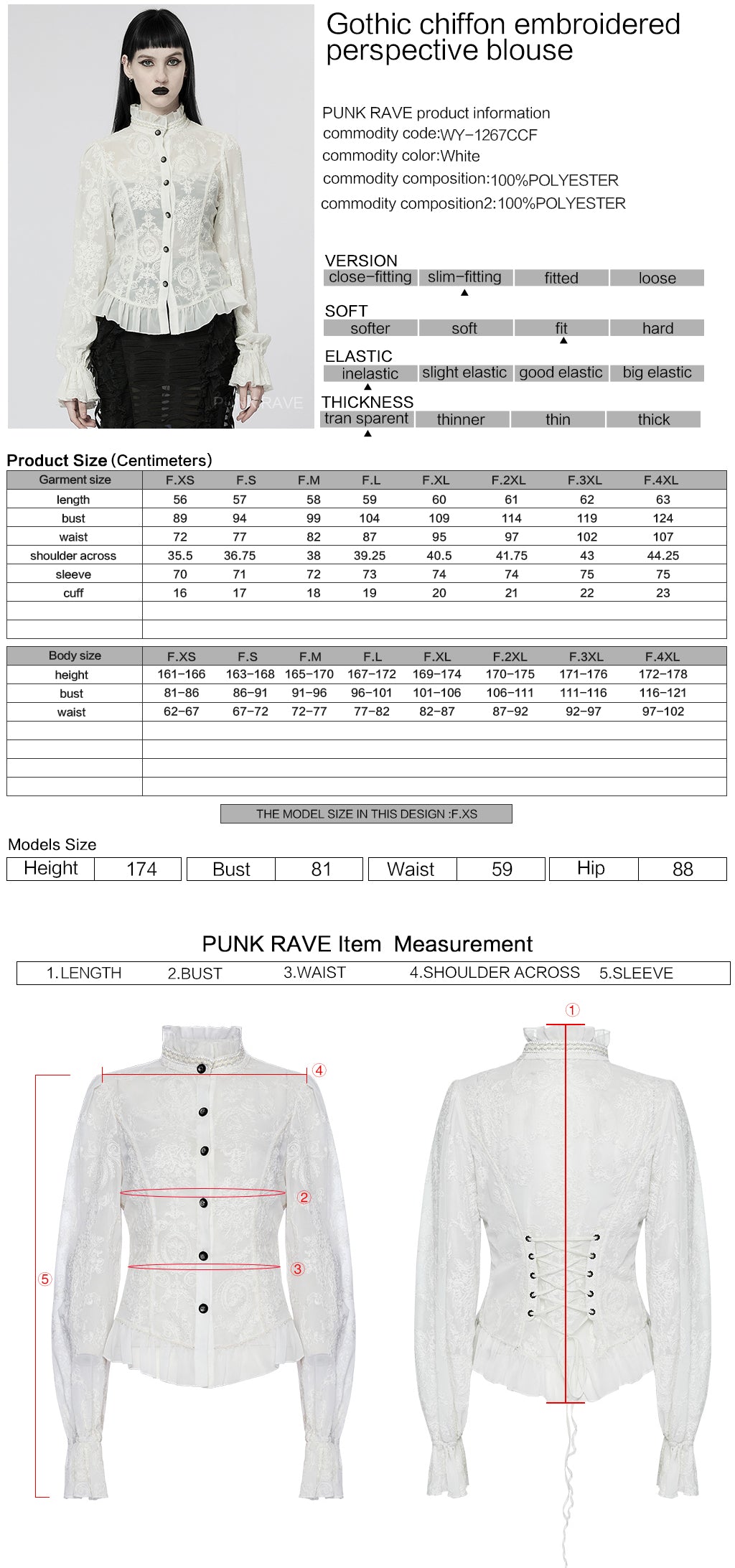 Gothic Chiffon Embroidered Perspective Blouse (✦ Punk Rave) (White) WY-1267CCF