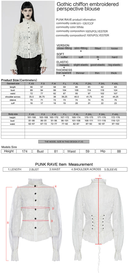 Gothic Chiffon Embroidered Perspective Blouse (✦ Punk Rave) (White) WY-1267CCF