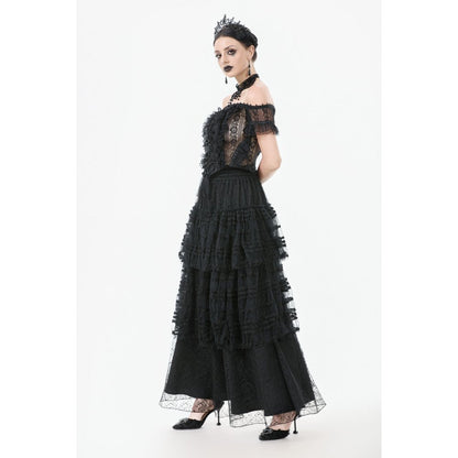 Gothic Off-Shoulder Lace Top with Floral Trim (✦ Dark In Love)
