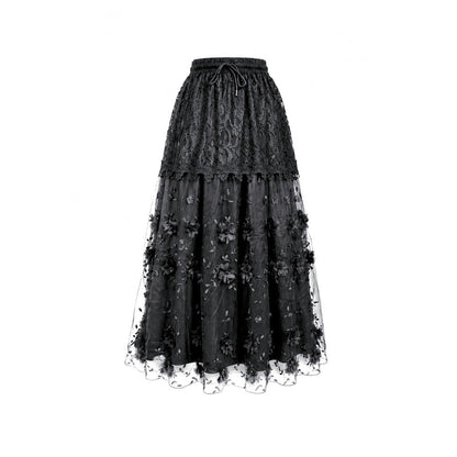 Secret Bloom - Gothic Baroque Lace Tiered Maxi Skirt (✦ Dark In Love) KW470