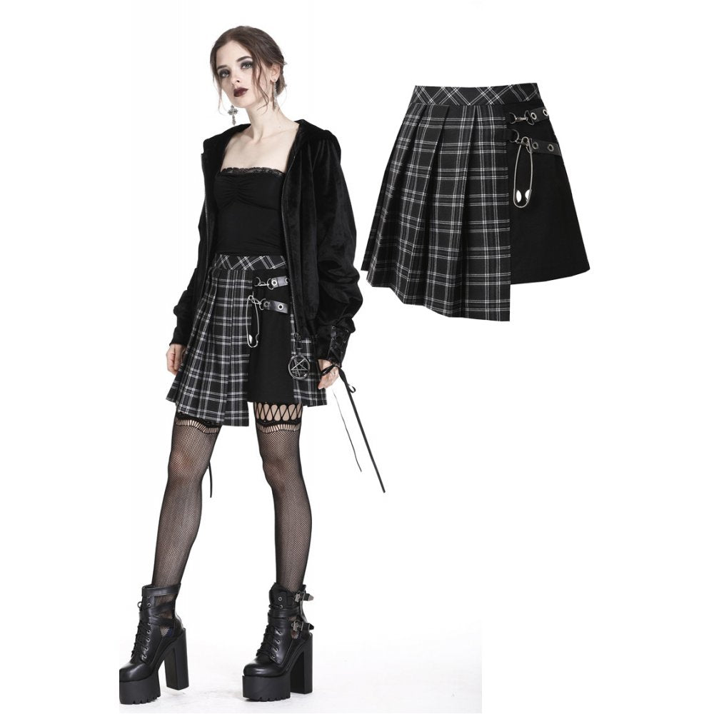 Pleated grid irregular black/grey hem skirt (✦ Dark In Love) KW135BK
