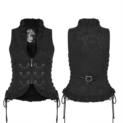 Double Row Chain V-Neck Goth Ruffle Drawstring Vest (✦ Punk Rave) WY-1924MJF