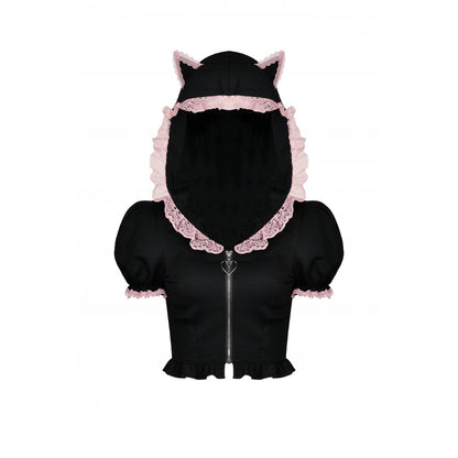 Alternative Fashion Cat-Ear Zipper Top (✦ Dark In Love) BW108