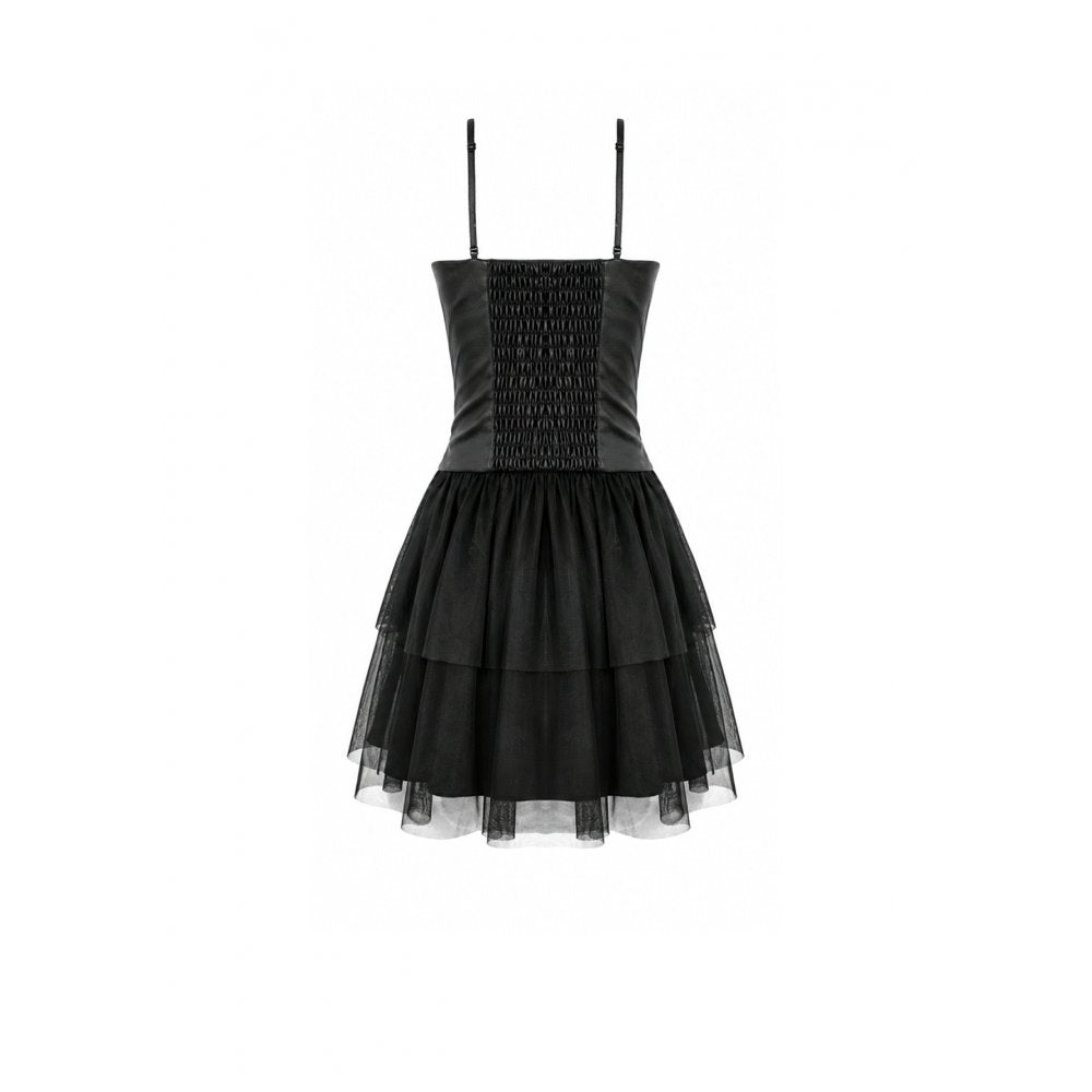 Gothic Punk Mini Dress with Bat Corset and Mesh Skirt (✦ Dark In Love) DW1211