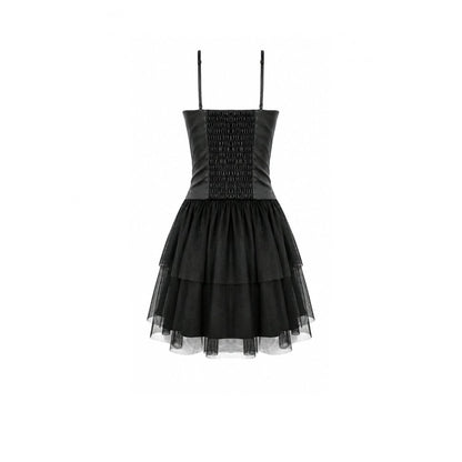 Gothic Punk Mini Dress with Bat Corset and Mesh Skirt (✦ Dark In Love) DW1211