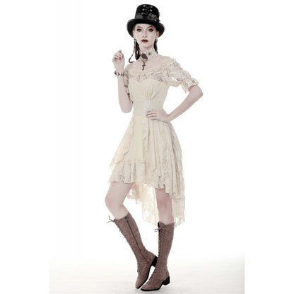 Steampunk beige cocktail short sleeves dress (✦ Dark In Love) DW358