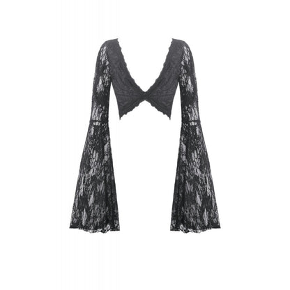 Gothic Dark Heart-Neck All-Over Lace Bell-Sleeve Slim Top (✦ Dark In Love) TW689