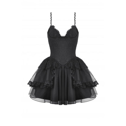 Gothic black swan tulle lace trim dress (✦ Dark In Love)