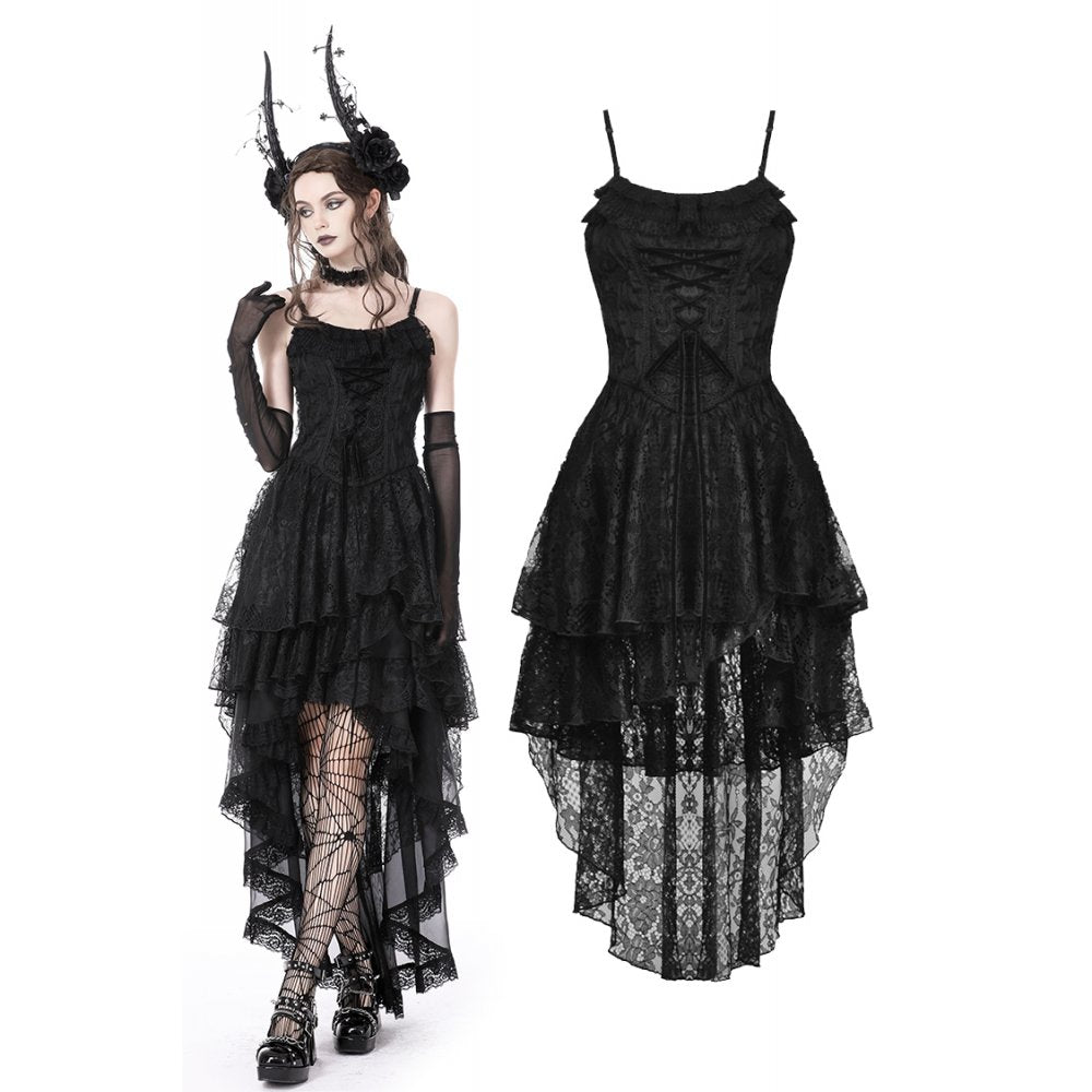 Gothic ghost frilly lace high low strap dress (✦ Dark In Love)